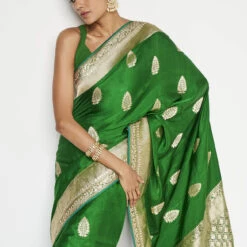 Rohana Benarasi Saree - Green -Abhinaya shop AD0 BSR116 GREEN 4