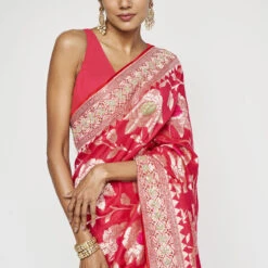 Neeva Benarasi Saree - Red -Abhinaya shop AD BSR92 RED 4