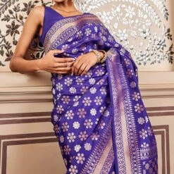 Tvesa Benarasi Saree - Blue 7 Tvesa Benarasi Saree - Blue -Abhinaya shop AD OBR1 Blue 4