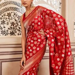 Tvesa Benarasi Saree - Red -Abhinaya shop AD OBR1 RED 3