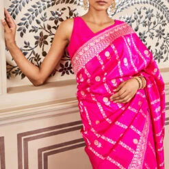 Sravya Benarasi Saree - Pink 7 Sravya Benarasi Saree - Pink -Abhinaya shop AD OBR2 Pink 4