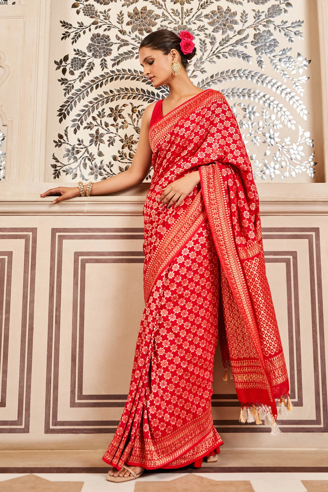 Ridah Benarasi Saree - Red 3 Ridah Benarasi Saree - Red - Image 3