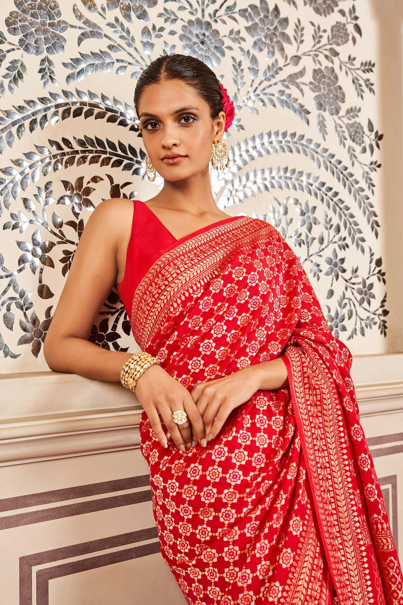 Ridah Benarasi Saree - Red 1 Ridah Benarasi Saree - Red