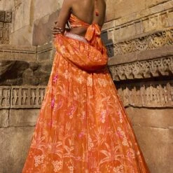 Magic Magpies Lehenga Set - Orange -Abhinaya shop AD S22RD42 Orange 2