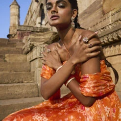 Magic Magpies Lehenga Set - Orange -Abhinaya shop AD S22RD42 Orange 4