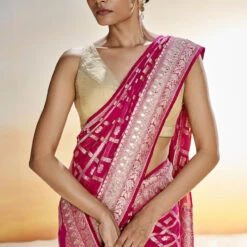 Chitra Benarasi Saree - Pink -Abhinaya shop BSR117 HOTPINK 4
