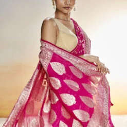 Chitra Benarasi Saree - Pink -Abhinaya shop BSR117 HOTPINK 5