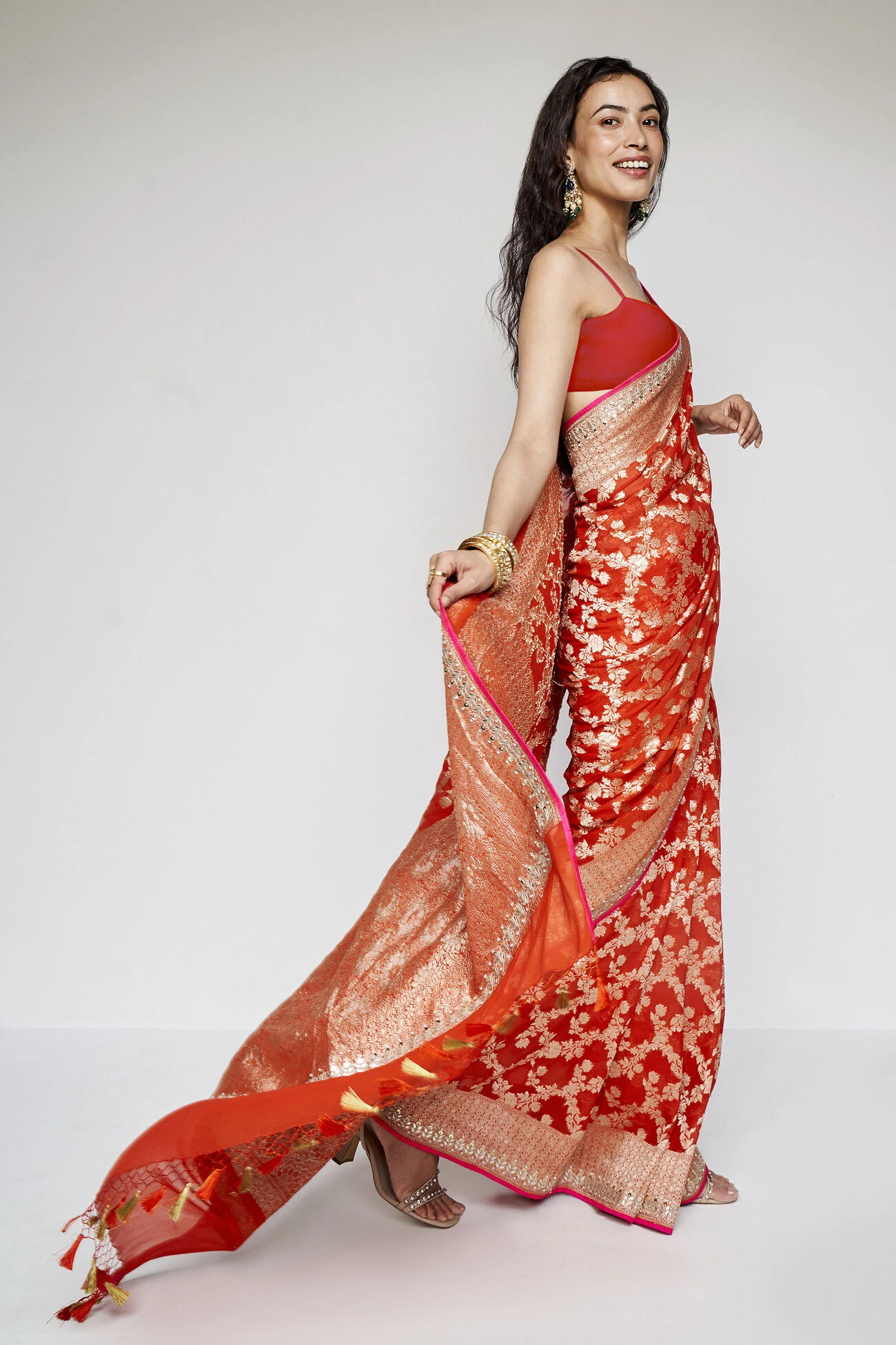 Nazaha Benarasi Saree - Orange 2 Nazaha Benarasi Saree - Orange - Image 2