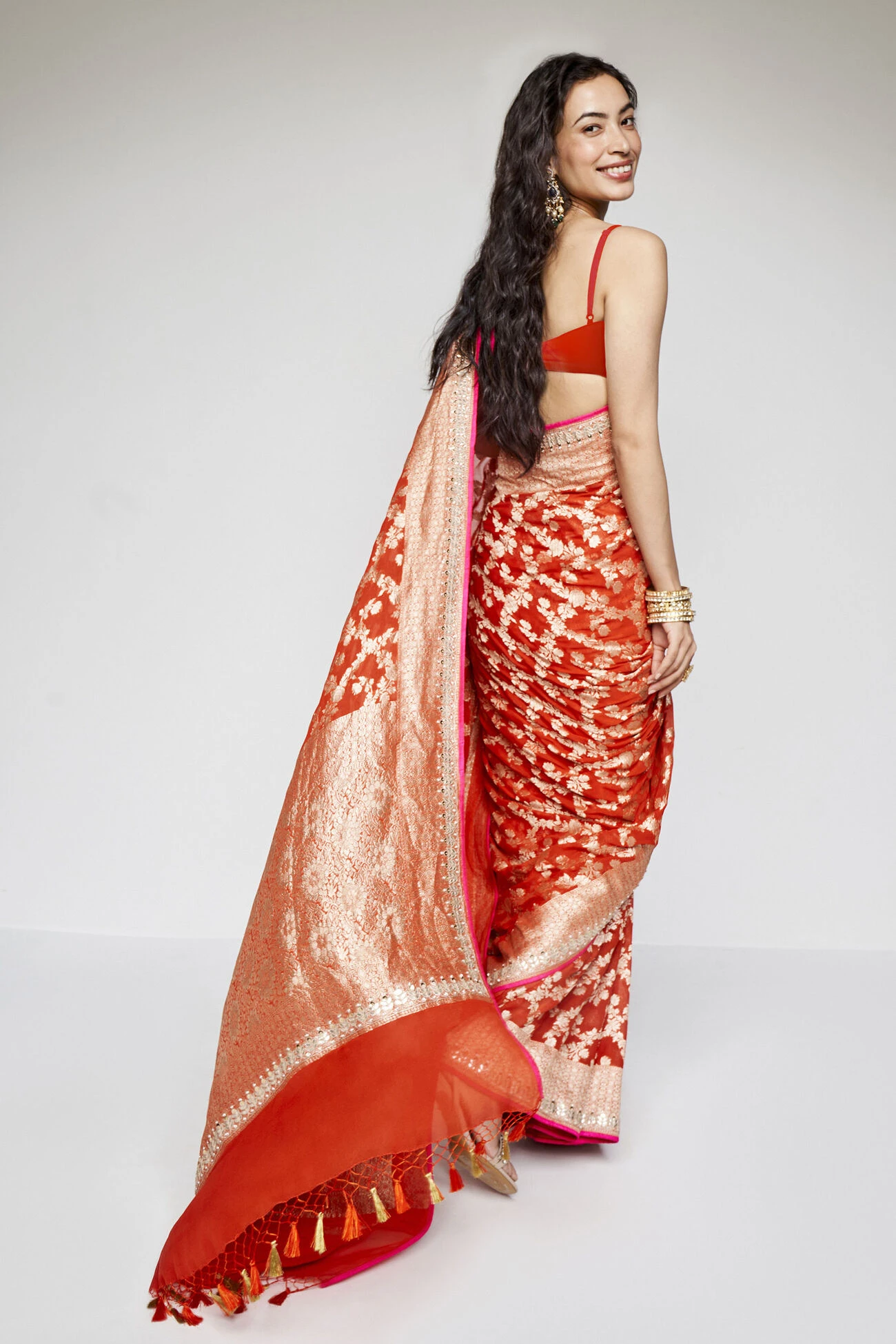 Nazaha Benarasi Saree - Orange 3 Nazaha Benarasi Saree - Orange - Image 3