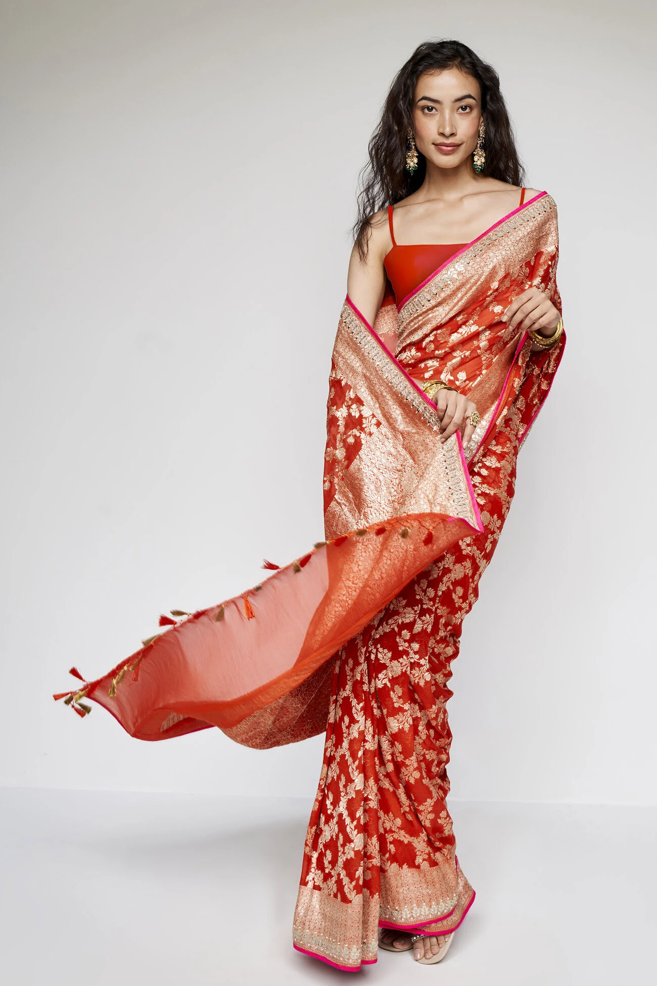 Nazaha Benarasi Saree - Orange 4 Nazaha Benarasi Saree - Orange - Image 4