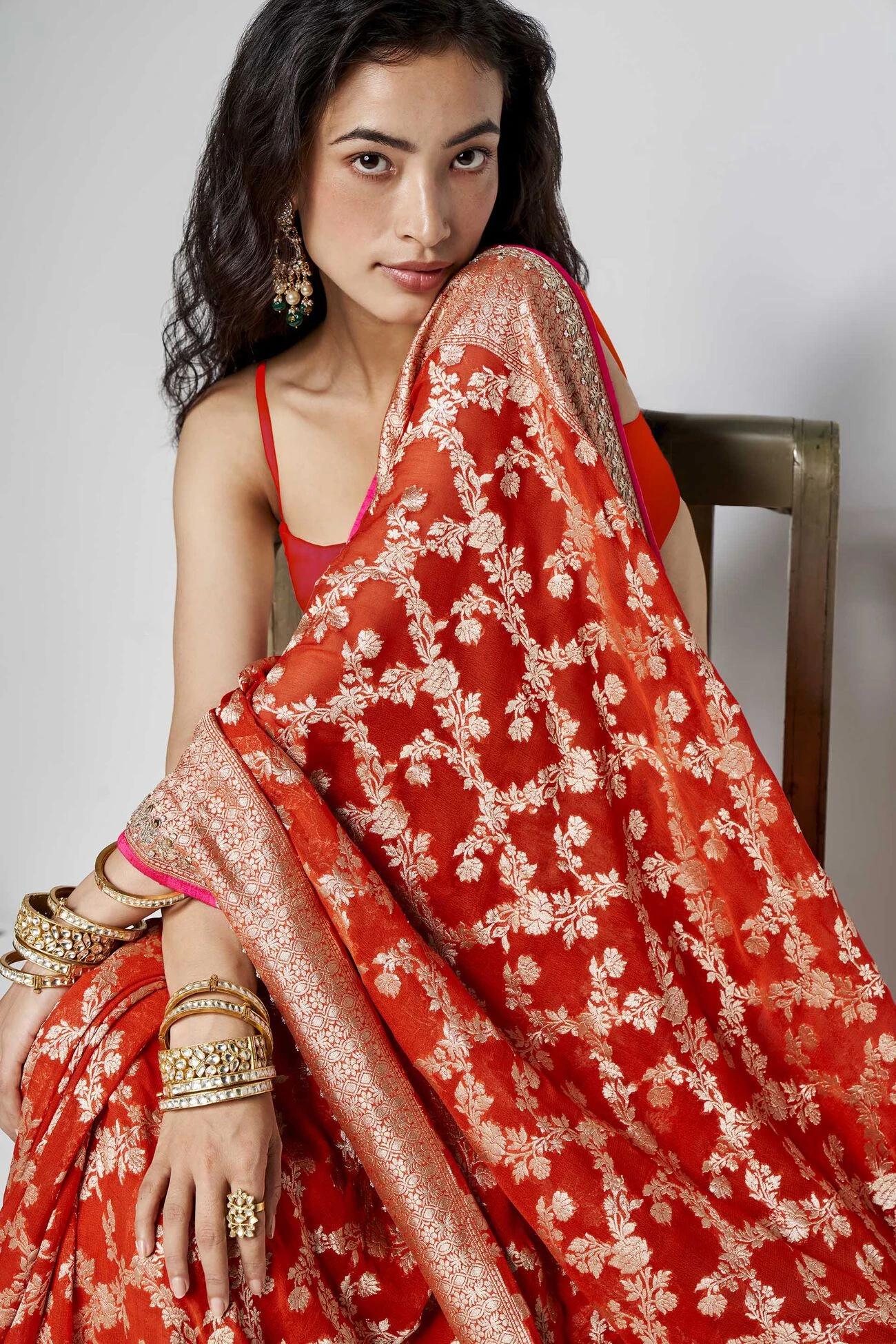 Nazaha Benarasi Saree - Orange 6 Nazaha Benarasi Saree - Orange - Image 6