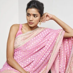 Ekisha Benarasi Saree - Pink -Abhinaya shop BSR21 pink 5