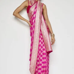 Gul Benarasi Saree - Pink -Abhinaya shop BSR73 Pink 3