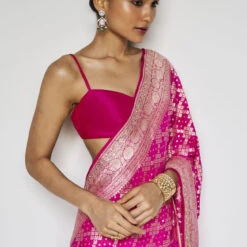 Gul Benarasi Saree - Pink -Abhinaya shop BSR73 Pink 4