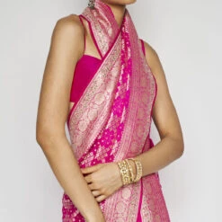 Gul Benarasi Saree - Pink -Abhinaya shop BSR73 Pink 6