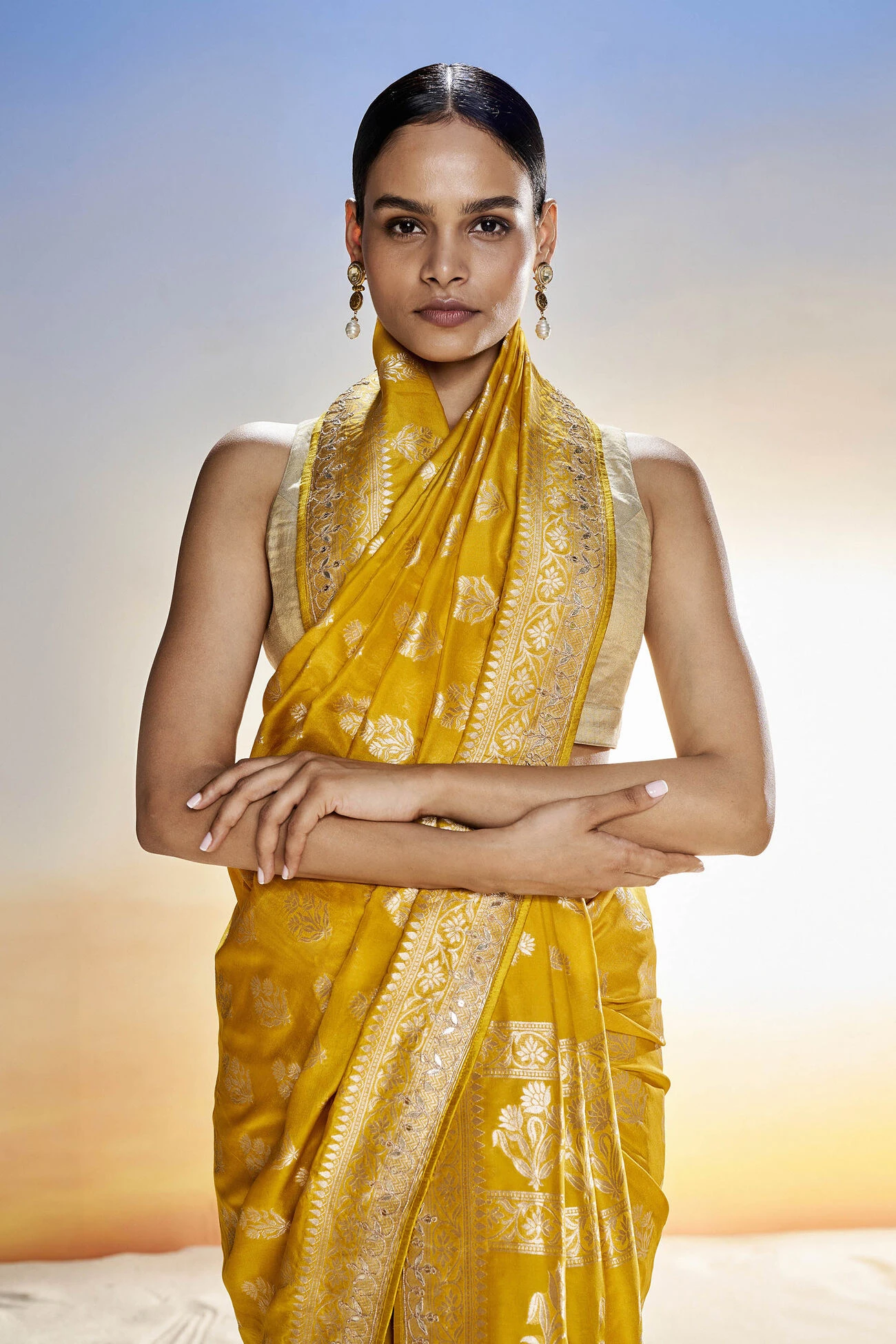 Sahana Benarasi Saree -Mustard 6 Sahana Benarasi Saree -Mustard - Image 6