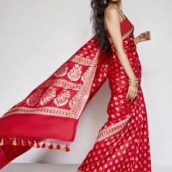 Shalena Benarasi Saree - Red -Abhinaya shop BSR90A Red 4