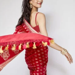 Shalena Benarasi Saree - Red -Abhinaya shop BSR90A Red 6
