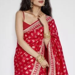 Shalena Benarasi Saree - Red -Abhinaya shop BSR90A Red 7