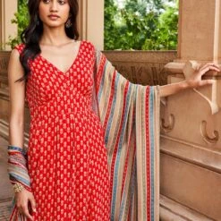 Janya Suit Set - Red -Abhinaya shop F22RN164 Red 4