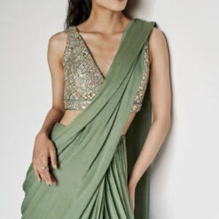Starling Saree - Sage Green -Abhinaya shop F23A377 Sage 4