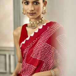 Deetya Bandhani Saree - Red -Abhinaya shop F23P68 REDD 5