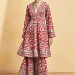Floral Ballad Kurta Set - Red -Abhinaya shop F23R408 Red 1