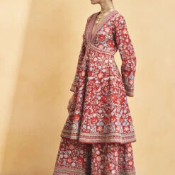 Floral Ballad Kurta Set - Red -Abhinaya shop F23R408 Red 3