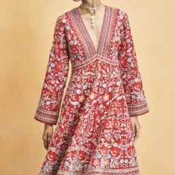Floral Ballad Kurta Set - Red -Abhinaya shop F23R408 Red 4