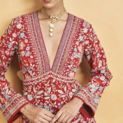 Floral Ballad Kurta Set - Red -Abhinaya shop F23R408 Red 6