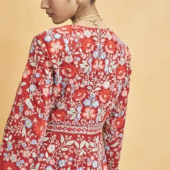 Floral Ballad Kurta Set - Red -Abhinaya shop F23R408 Red 7