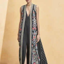 Symphony Of Flowers Jacket Set - Black -Abhinaya shop F23R409 Black 4