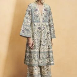 Flora And Fauna Kurta Set - Gold -Abhinaya shop F23R602 Gold 1