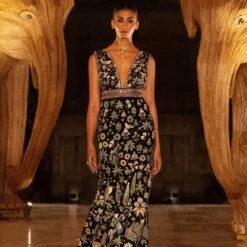 Magic Of The Evergreen Forest Pichhwai Gown - Black