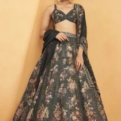 Whisper Of The Wildforest Lehenga Set - Green -Abhinaya shop F23RS158A Black 1