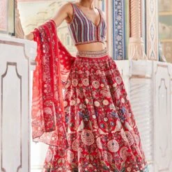 Ghazal Lehenga - Red 12 Ghazal Lehenga - Red -Abhinaya shop F23RS164 Red 2