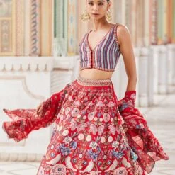 Ghazal Lehenga - Red 16 Ghazal Lehenga - Red -Abhinaya shop F23RS164 Red 6