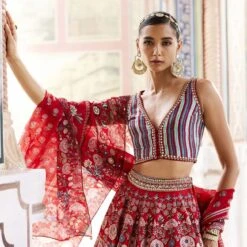 Ghazal Lehenga - Red 17 Ghazal Lehenga - Red -Abhinaya shop F23RS164 Red 7