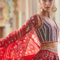 Ghazal Lehenga - Red 19 Ghazal Lehenga - Red -Abhinaya shop F23RS164 Red 9