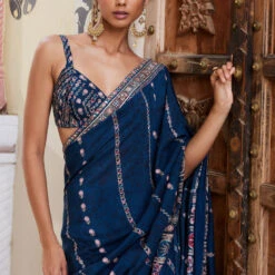 Nuris Saree - Blue -Abhinaya shop F23RS534A Blue 06