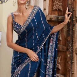 Nuris Saree - Blue -Abhinaya shop F23RS534A Blue 07