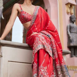 Nuris Saree - Red -Abhinaya shop F23RS534A Red 4