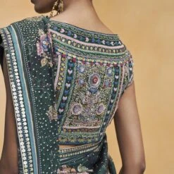 Flamingos In Flight Saree - Green -Abhinaya shop F23RS535MTO Green 620copy