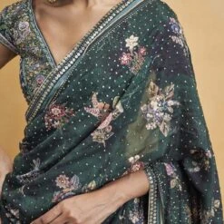 Flamingos In Flight Saree - Green -Abhinaya shop F23RS535MTO Green 720copy