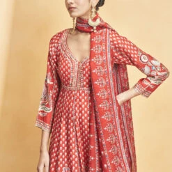 Naima Anarkali Set - Red -Abhinaya shop F23RS547 Red 5