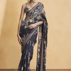 Whisper Of The Wildforest Saree Set- Black