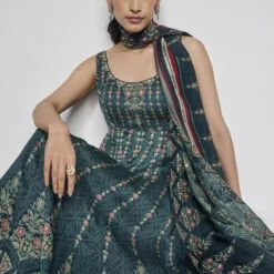 Demilune Anarkali Set - Green -Abhinaya shop F23SP1 Green 4