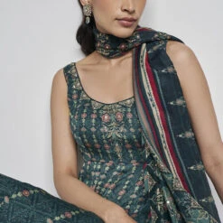 Demilune Anarkali Set - Green -Abhinaya shop F23SP1 Green 6