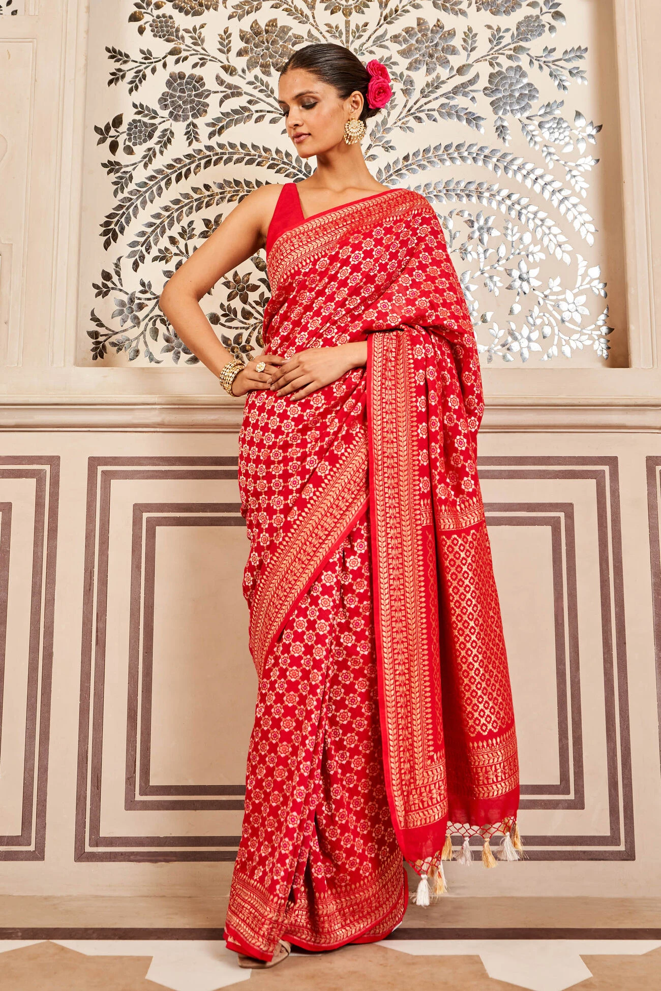 Ridah Benarasi Saree - Red 2 Ridah Benarasi Saree - Red - Image 2