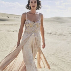 Sahara Tunic Cut Suit Set - Flesh